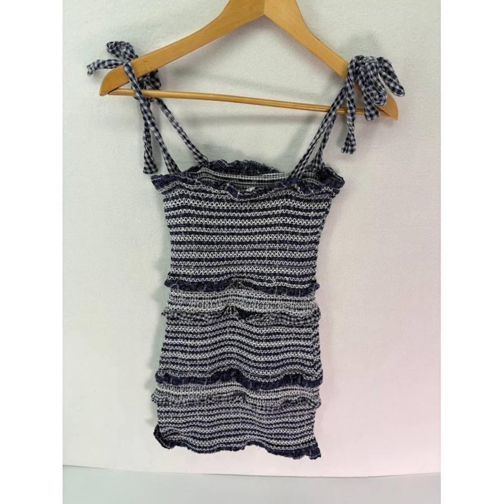 Storia Women's‎ Size Small Blue and White Smocked Sundress Tie Straps Mini Dress - Picture 4 of 4